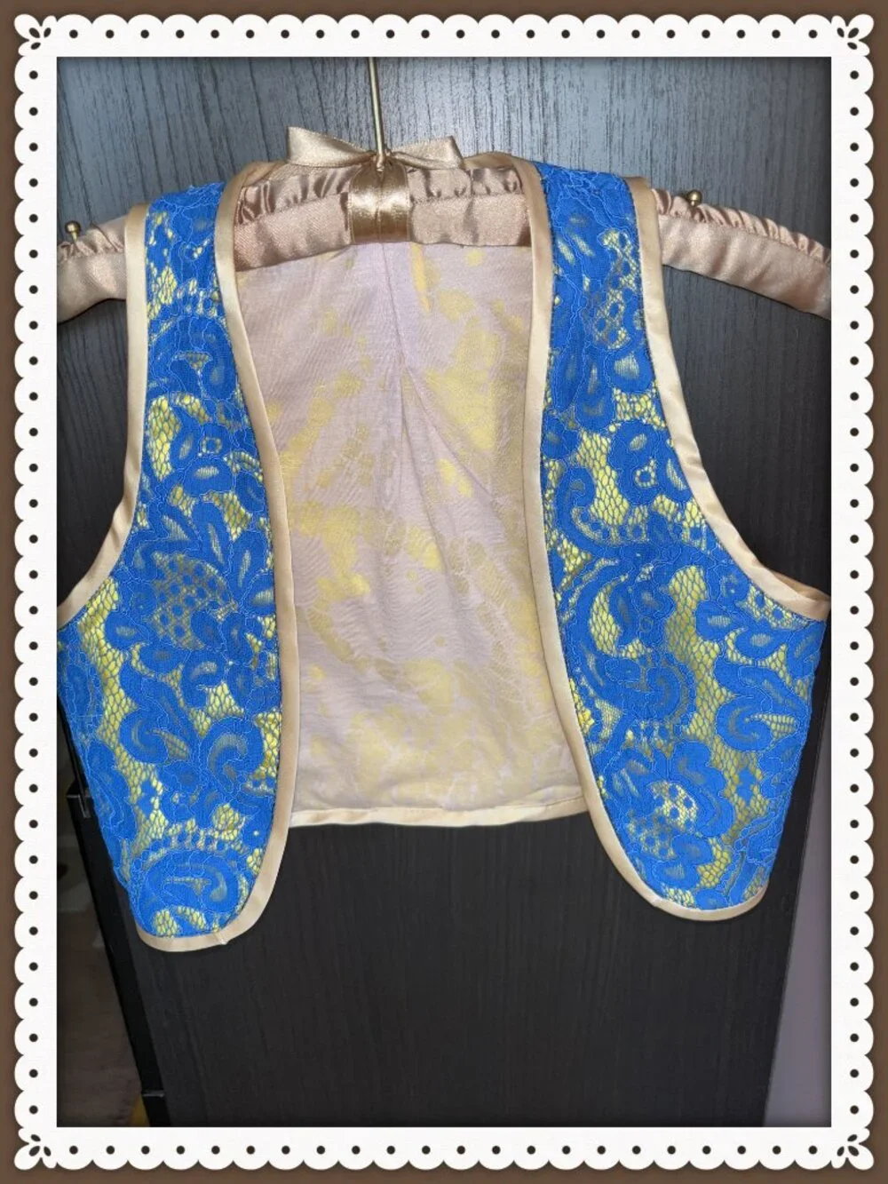 Bridal Girls Bolero Sleeveless Vest Deep Blue Lace Double Lined Size XS 5-10 yrs